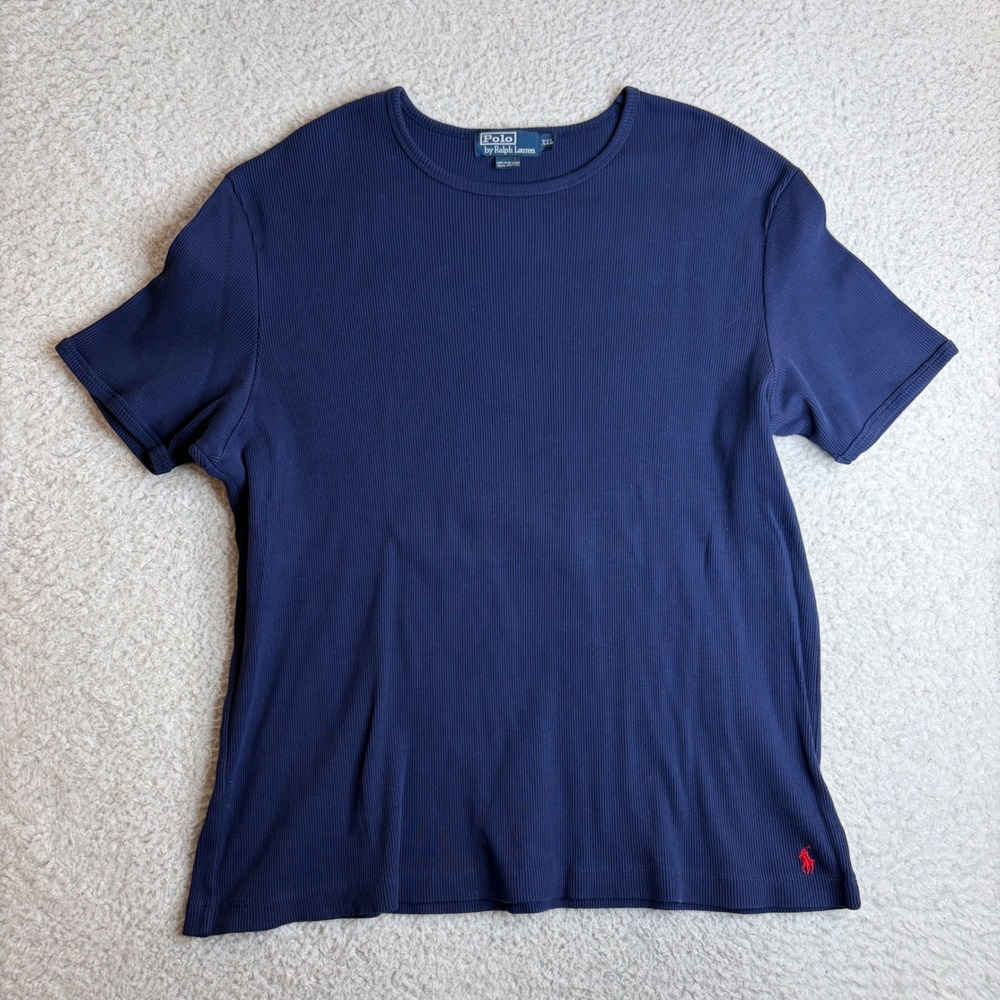 Polo Ralph Lauren Mens XXL Navy Blue Ribbed Cotton Short Sleeve T-Shirt Pony
